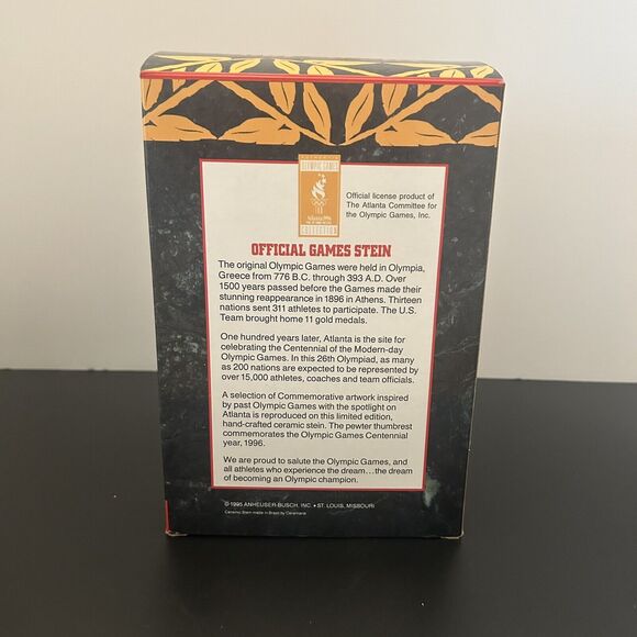 1996 Atlanta Official Centennial Olympic Games Anheuser Busch Lidded Stein w/Box - Picture 11 of 11